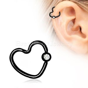 Product Black PVD Plated Heart Captive Bead Ring with Clear CZ