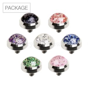 Product 70pc Package of 316L Surgical Steel Metallic Glitter Dermal Top in Assorted Colors