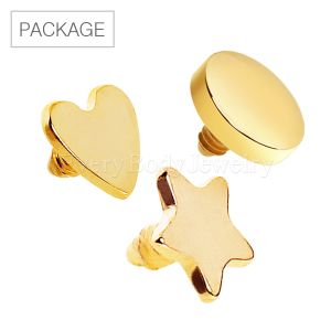 Product 30pc Package of Gold Plated Disc, Star & Heart Dermal Top in Assorted Shapes