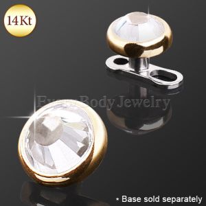 Product 14Kt Yellow Gold Flat Dermal Top with Clear CZ