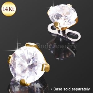 Product 14Kt Yellow Gold Prong Set Clear CZ Dermal Top