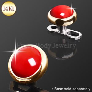 Product 14Kt Yellow Gold Round Dermal Top with Red Coral