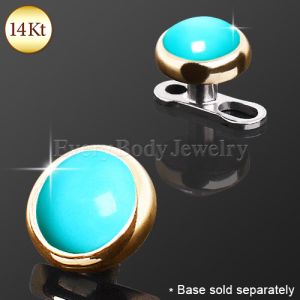 Product 14Kt Yellow Gold Round Dermal Top with Turquoise Color Stone