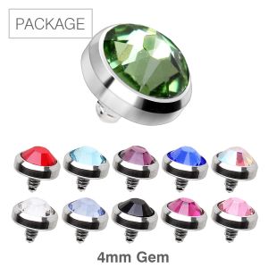 Product 110pc Package of 4mm 316L Flat Dermal Top with CZ in Assorted Colors