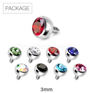 Product 80pc Package of 3mm 316L Dermal Top with CZ in Assorted Colors