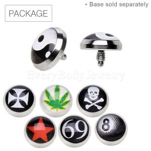 Product 70pc Package of 316L Flat Logo Dermal Top with CZ in Assorted Style