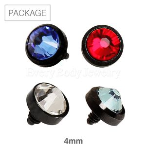Product 40pc Package Black PVD Plated Flat Dermal Top with CZ in Assorted Colors - 4mm