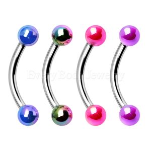 Product 316L Stainless Steel Curved Barbell with Rainbow Coated UV Acrylic Balls