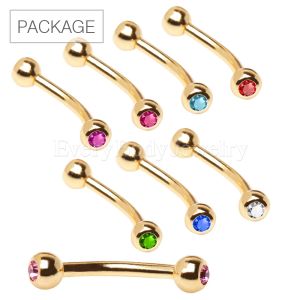 Product 80pc Package of Gold Plated Over 316L Surgical Steel Eyebrow Ring with Gemmed Balls
