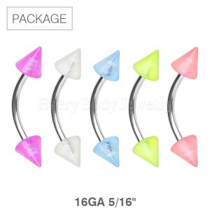 Product 50pc Package of 316L Surgicall Steel Curved Barbell with Glow in the Dark Spikes