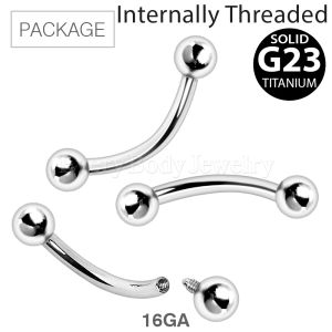 Product 40pc Package of 16GA Internally Threaded G23 Titanium Curved Barbell with Solid Balls in Assorted Sizes