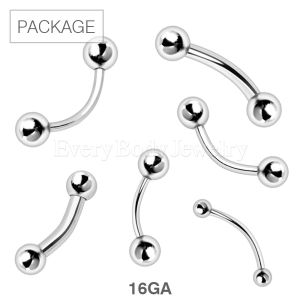 Product 130pc Package of 16GA 316L Stainless Steel Curved Barbell in Assorted Sizes