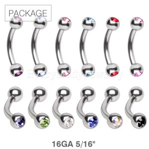 Product 120pc Package of 316L Surgical Steel Eyebrow Ring Barbell with Two Gemmed Balls