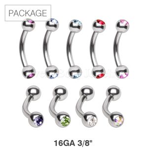 Product 90pc Package of 316L Surgical Steel Eyebrow Ring with Two Gemmed Balls in Assorted Colors