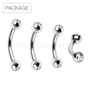 Product 50pc Package of Clear 316L Surgical Steel Eyebrow Ring with Two Gemmed Balls in Assorted Sizes