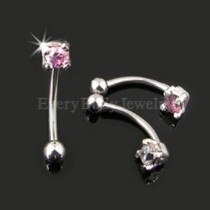 Product 316L Stainless Steel Single Prong Set CZ Eyebrow Ring 