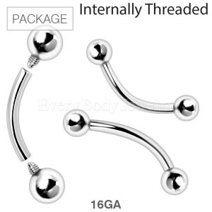 Product 40pc Package of 16 Gauge 316L Internally Threaded Curved Barbell in Assorted Sizes