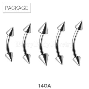 Product 50pc Package of 316L Stainless Steel Curved Barbell with Spikes in Assorted Sizes - 14GA