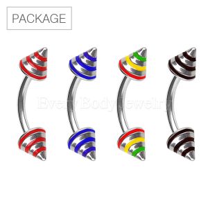 Product 40pc Package of 316L Surgical Steel Eyebrow Curved Barbell with Triple-Striped Spikes