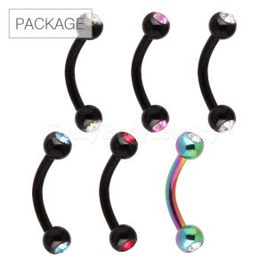 Product 60pc Package of PVD Plated 316L Surgical Steel Eyebrow Ring with Gemmed Balls in Assorted Colors