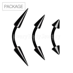 Product 30pc Package of Black PVD Plated Curved Barbell with Spikes in Assorted Sizes - 16GA