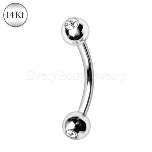Product 14Kt White Gold Eyebrow Ring with Gemmed Balls