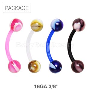 Product 40pc Package of PTFE Eyebrow Ring with Metallic Two Tone Marble Acrylic Balls in Assorted Colors