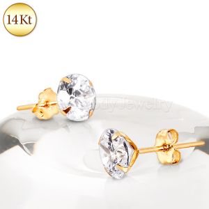 Product Pair of 14Kt Yellow Gold Clear Round CZ Stud Earrings