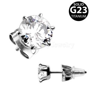 Product Pair of Titanium Clear Round CZ Stud Earrings