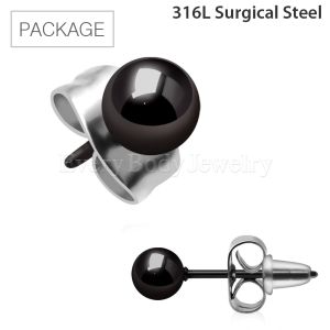 Product 30 Pair Package of Black PVD Plated 316L Stainless Steel Ball Stud Earrings in Assorted Sizes