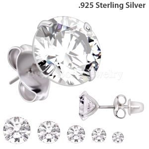 Product Pair of .925 Sterling Silver Clear Round CZ Stud Earrings