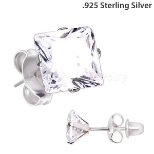 Product Pair of .925 Sterling Silver Clear Princess Cut CZ Stud Earrings