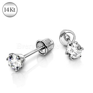 Product Pair of 14Kt. White Gold Round CZ Earring with Screw Back