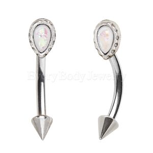 Product 316L Stainless Steel Teardrop White Synthetic Opal & Spike Eyebrow Ring