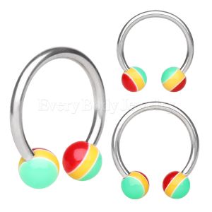 Product 316L Surgical Steel Horseshoe with UV Coated Acrylic Jamaican Striped Balls