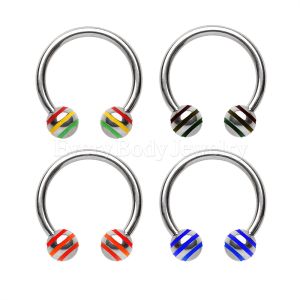 Product 316L Surgical Steel  Horseshoes with Two 3 Striped Balls