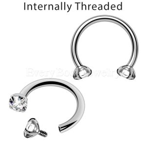 Product 316L Stainless Steel Internally Threaded Horseshoe with Prong Set CZ
