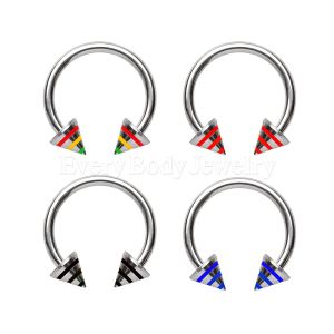 Product 316L Surgical Steel Horseshoe  with Two Three-Striped Spikes