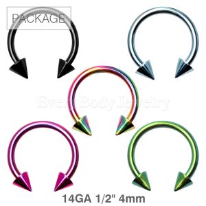 Product 50pc Package of 14 Gauge PVD Plated Horse Shoes with Spikes in Assorted Colors