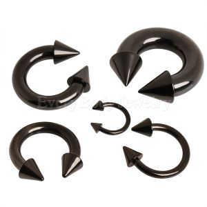 Product Black PVD Plated 316L Surgical Steel Horseshoe with Spikes