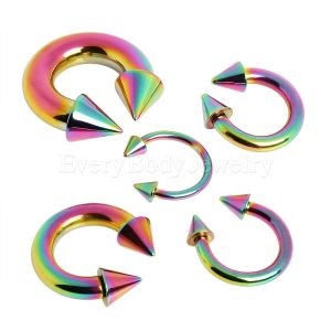 Product Rainbow PVD Plated 316L Surgical Steel Horseshoe with Spikes
