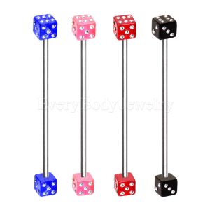 Product 316L Industrial Barbell with UV Acrylic CZ Dice