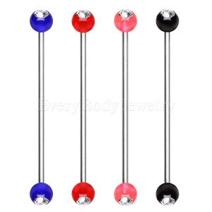 Product 316L Surgical Steel Industrial Barbell with UV Acrylic Gemmed Ball