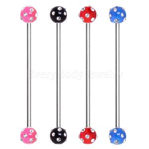 Product 316L Surgical Steel Industrial Barbell with UV Acrylic Multi Gemmed Ball
