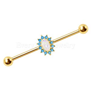 Product Gold Plated Halo White Synthetic Opal Industrial Barbell