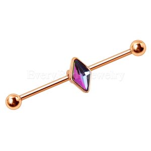 Product Rose Gold Plated Rhombus Shape CZ Industrial Barbell