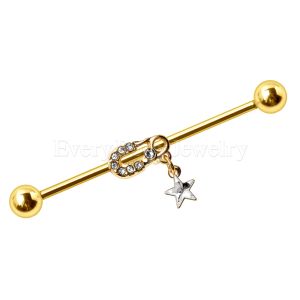 Product Gold Plated Jeweled Safety Pin and Star Industrial Barbell