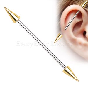 Product 316L Stainless Steel Gold Plated Spike Industrial Barbell