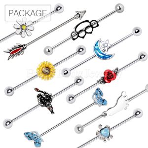 Product 30pc Package of 316L Surgical Steel Industrial Barbells in Assorted Designs