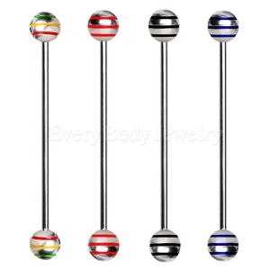 Product 316L Surgical Steel Industrial Barbell with Three Striped Balls